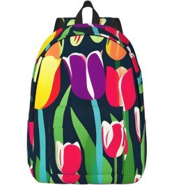 Colorful Tulips Print Casual Double Shoulder Daypack,Anti-Theft Travel Canvas Backpack For Men And Women Black Medium $24.65 ...