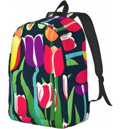 Colorful Tulips Print Casual Double Shoulder Daypack,Anti-Theft Travel Canvas Backpack For Men And Women Black Medium $24.65 ...