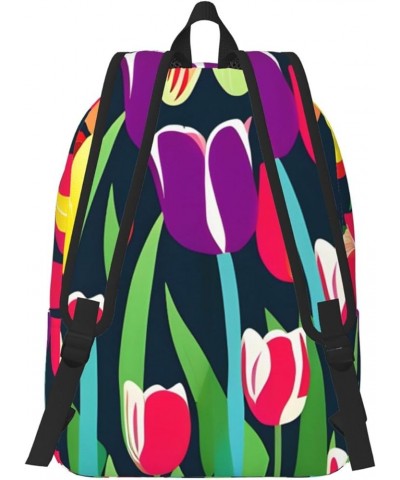 Colorful Tulips Print Casual Double Shoulder Daypack,Anti-Theft Travel Canvas Backpack For Men And Women Black Medium $24.65 ...