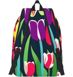 Colorful Tulips Print Casual Double Shoulder Daypack,Anti-Theft Travel Canvas Backpack For Men And Women Black Medium $24.65 ...