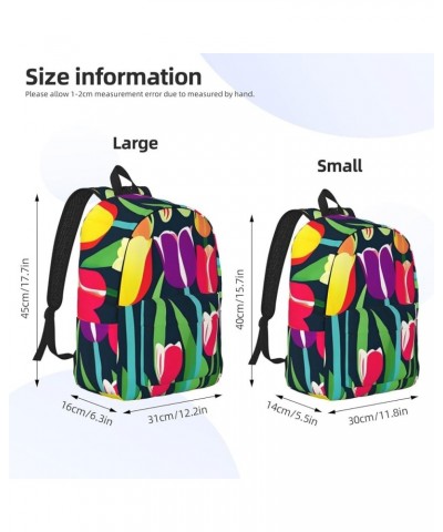 Colorful Tulips Print Casual Double Shoulder Daypack,Anti-Theft Travel Canvas Backpack For Men And Women Black Medium $24.65 ...