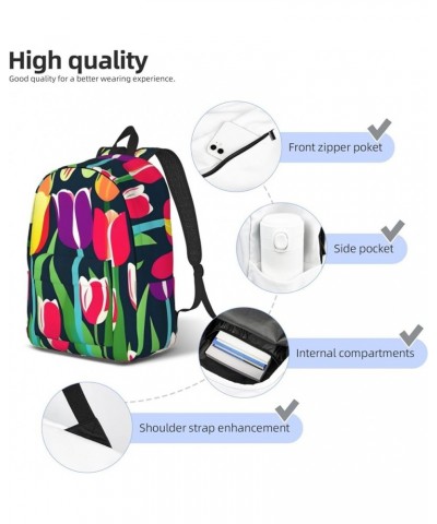 Colorful Tulips Print Casual Double Shoulder Daypack,Anti-Theft Travel Canvas Backpack For Men And Women Black Medium $24.65 ...