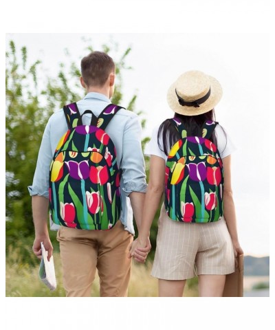 Colorful Tulips Print Casual Double Shoulder Daypack,Anti-Theft Travel Canvas Backpack For Men And Women Black Medium $24.65 ...