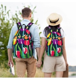 Colorful Tulips Print Casual Double Shoulder Daypack,Anti-Theft Travel Canvas Backpack For Men And Women Black Medium $24.65 ...