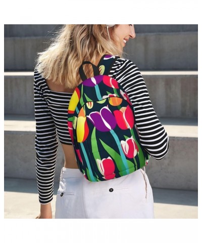 Colorful Tulips Print Casual Double Shoulder Daypack,Anti-Theft Travel Canvas Backpack For Men And Women Black Medium $24.65 ...