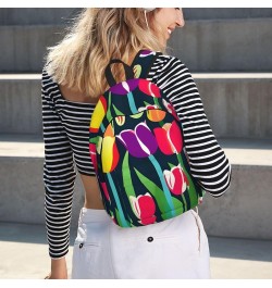 Colorful Tulips Print Casual Double Shoulder Daypack,Anti-Theft Travel Canvas Backpack For Men And Women Black Medium $24.65 ...