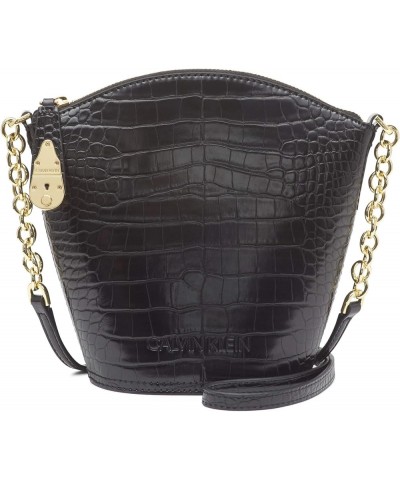 Statement Series Lock Daytonna Leather North/South Top Zip Crossbody Black Croco $37.94 Crossbody Bags