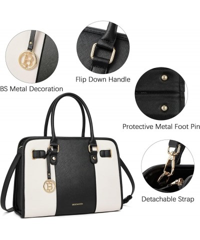 Leather Handbags for Women Designer Satchel Purses Top Handle Tote Work Shoulder Bags A-black&beige $42.75 Satchels