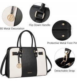 Leather Handbags for Women Designer Satchel Purses Top Handle Tote Work Shoulder Bags A-black&beige $42.75 Satchels