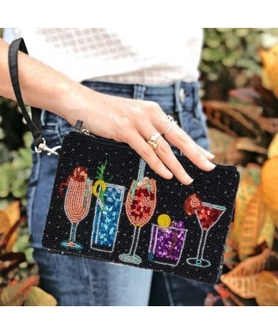 Happy Hour Cocktails Mingle Beaded Phone Wristlet Crossbody, Black Multi $20.68 Wristlets