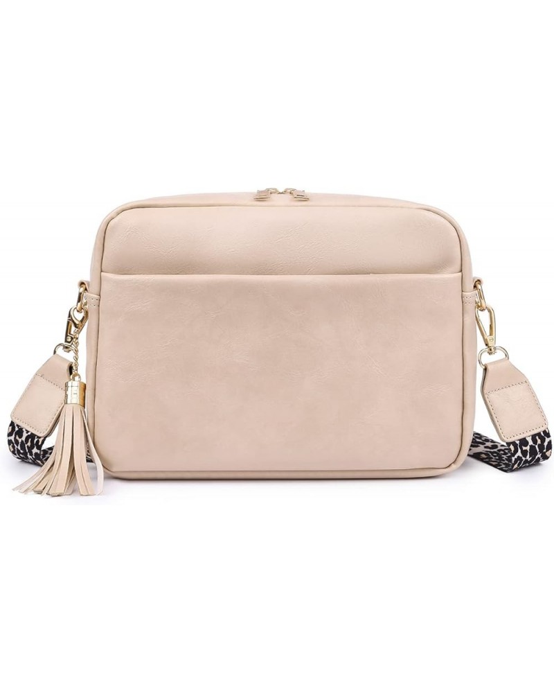 Large Crossbody Shoulder Bag for Women Ladies Fashion Messenger Bag Leather Lightweight Handbags with Tassel Beige $10.50 Cro...