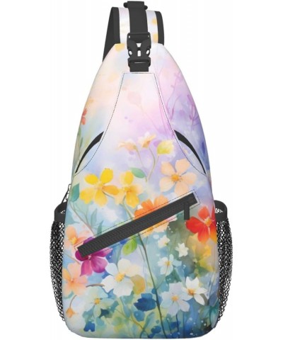 Watercolor Painting Flower Crossbody Sling Bag for Men Women Sling Backpack Shoulder Bag Casual Hiking Daypack Chest Bag for ...