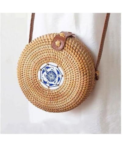 Handwoven Handmade Round Rattan Natural Crossbody Bag Chic Hand Bag Shoulder Leather Straps (Color : E, Size : 1pcs) 1pcs C $...