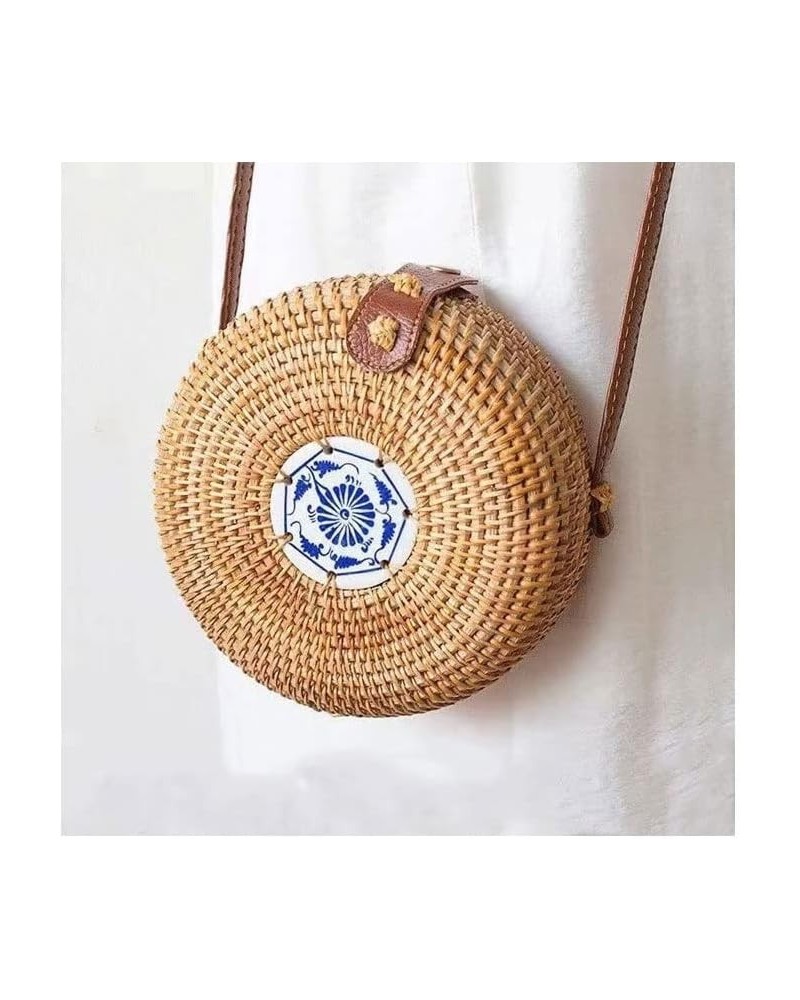 Handwoven Handmade Round Rattan Natural Crossbody Bag Chic Hand Bag Shoulder Leather Straps (Color : E, Size : 1pcs) 1pcs C $...