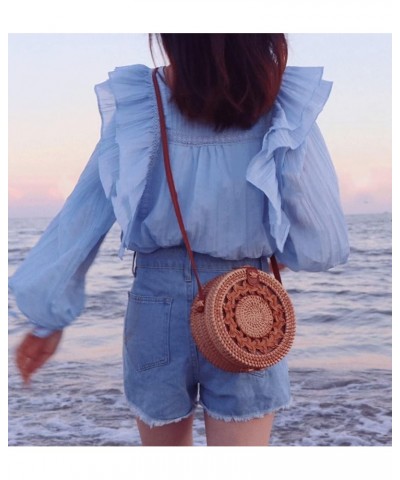 Handwoven Handmade Round Rattan Natural Crossbody Bag Chic Hand Bag Shoulder Leather Straps (Color : E, Size : 1pcs) 1pcs C $...