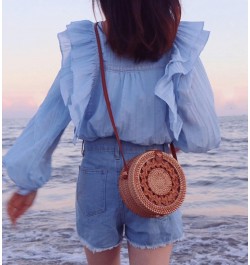 Handwoven Handmade Round Rattan Natural Crossbody Bag Chic Hand Bag Shoulder Leather Straps (Color : E, Size : 1pcs) 1pcs C $...