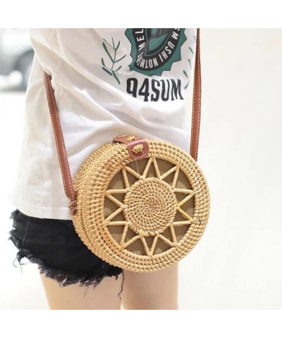 Handwoven Handmade Round Rattan Natural Crossbody Bag Chic Hand Bag Shoulder Leather Straps (Color : E, Size : 1pcs) 1pcs C $...