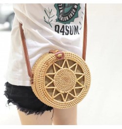 Handwoven Handmade Round Rattan Natural Crossbody Bag Chic Hand Bag Shoulder Leather Straps (Color : E, Size : 1pcs) 1pcs C $...