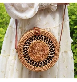 Handwoven Handmade Round Rattan Natural Crossbody Bag Chic Hand Bag Shoulder Leather Straps (Color : E, Size : 1pcs) 1pcs C $...