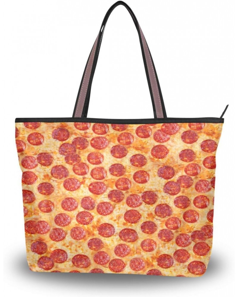 Color Pizza Food Women Tote Bag Handbag Large Capacity Shoulder Bags $11.39 Shoulder Bags