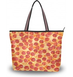 Color Pizza Food Women Tote Bag Handbag Large Capacity Shoulder Bags $11.39 Shoulder Bags