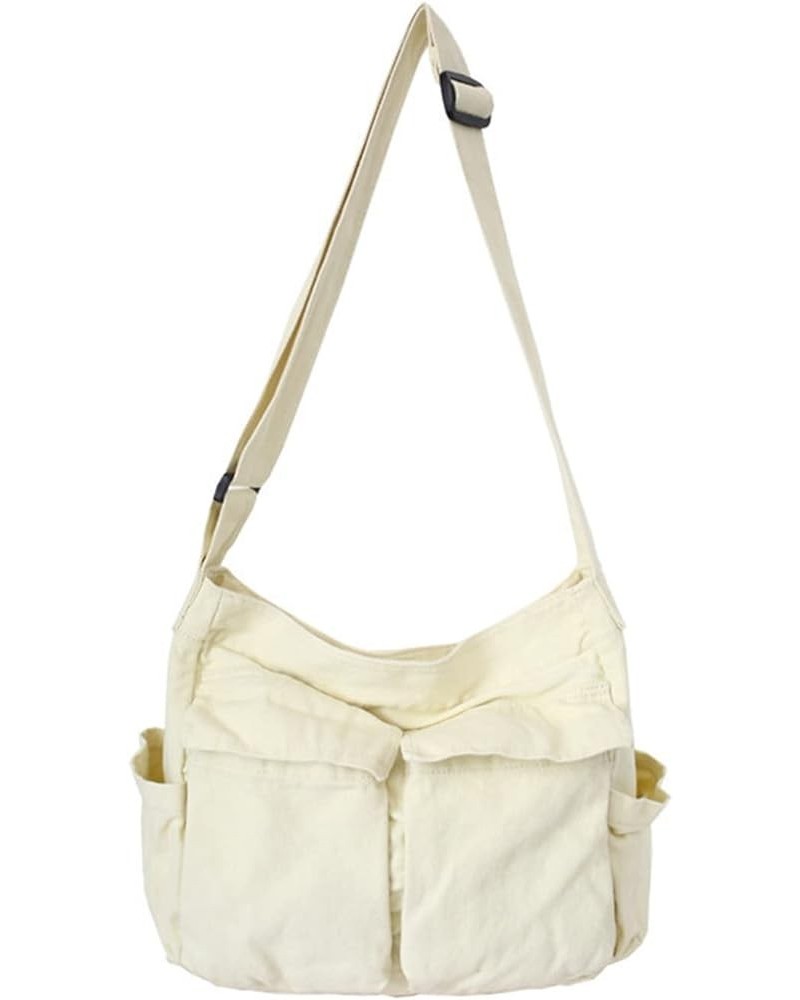 Bag 13 Inch Canvas Messenger Bag Large Shoulder Crossbody Bag With Multiple Leather Side Bags for Women White $26.83 Crossbod...