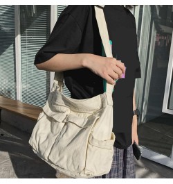 Bag 13 Inch Canvas Messenger Bag Large Shoulder Crossbody Bag With Multiple Leather Side Bags for Women White $26.83 Crossbod...