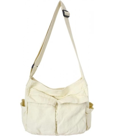 Bag 13 Inch Canvas Messenger Bag Large Shoulder Crossbody Bag With Multiple Leather Side Bags for Women White $26.83 Crossbod...