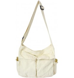 Bag 13 Inch Canvas Messenger Bag Large Shoulder Crossbody Bag With Multiple Leather Side Bags for Women White $26.83 Crossbod...