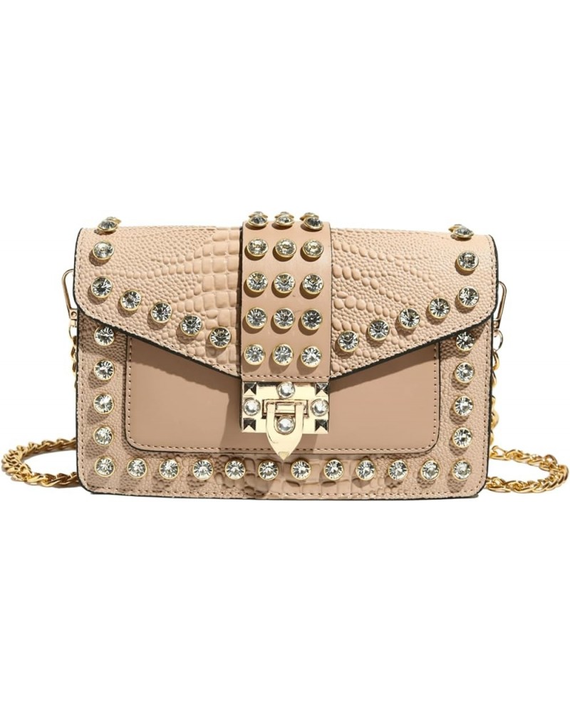 Crossbody Bags for Women Crystal Rivet Shoulder Bag Trendy Handbag and Purses Clutch Bag with Chain Strap Khaki $17.59 Crossb...