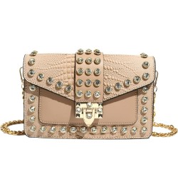 Crossbody Bags for Women Crystal Rivet Shoulder Bag Trendy Handbag and Purses Clutch Bag with Chain Strap Khaki $17.59 Crossb...