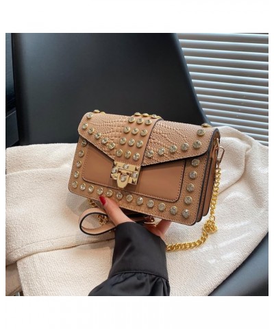 Crossbody Bags for Women Crystal Rivet Shoulder Bag Trendy Handbag and Purses Clutch Bag with Chain Strap Khaki $17.59 Crossb...