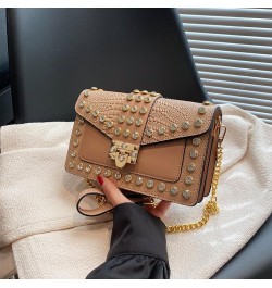 Crossbody Bags for Women Crystal Rivet Shoulder Bag Trendy Handbag and Purses Clutch Bag with Chain Strap Khaki $17.59 Crossb...