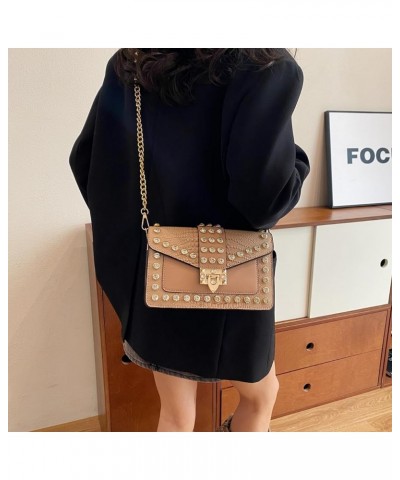 Crossbody Bags for Women Crystal Rivet Shoulder Bag Trendy Handbag and Purses Clutch Bag with Chain Strap Khaki $17.59 Crossb...