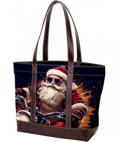 Santa Claus Canvas Leather Mix Crossbody Bag - Stylish Hand-Held Purse with Adjustable Strap - 13.3x4.7x12.2 in Size $27.83 C...