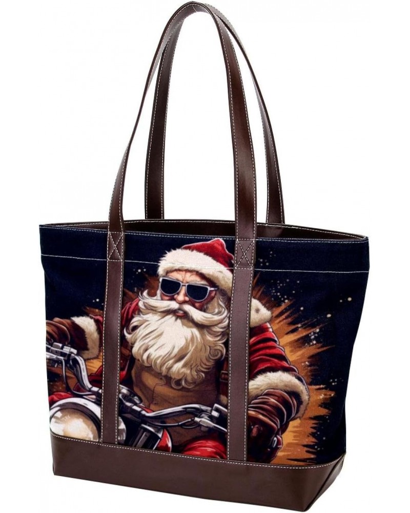 Santa Claus Canvas Leather Mix Crossbody Bag - Stylish Hand-Held Purse with Adjustable Strap - 13.3x4.7x12.2 in Size $27.83 C...