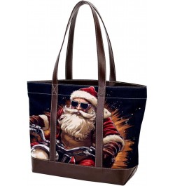 Santa Claus Canvas Leather Mix Crossbody Bag - Stylish Hand-Held Purse with Adjustable Strap - 13.3x4.7x12.2 in Size $27.83 C...