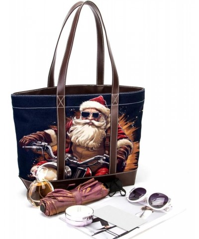 Santa Claus Canvas Leather Mix Crossbody Bag - Stylish Hand-Held Purse with Adjustable Strap - 13.3x4.7x12.2 in Size $27.83 C...