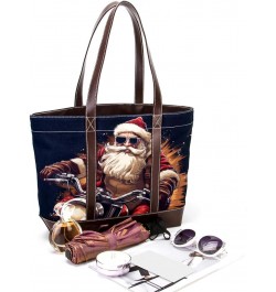 Santa Claus Canvas Leather Mix Crossbody Bag - Stylish Hand-Held Purse with Adjustable Strap - 13.3x4.7x12.2 in Size $27.83 C...