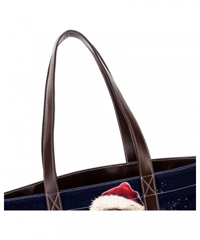 Santa Claus Canvas Leather Mix Crossbody Bag - Stylish Hand-Held Purse with Adjustable Strap - 13.3x4.7x12.2 in Size $27.83 C...