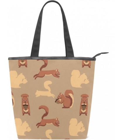 Brown-beige Squirrel The Tote Bag for Women Big Capacity Women's Shoulder Handbags Canvas Shopping Dating Bag $10.12 Totes