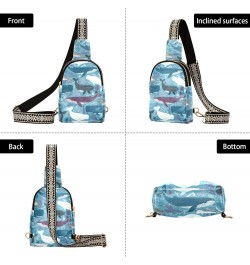 Marine Whales Crossbody Sling Bags for Women Men Leather Chest Bags Purse Adjustable Cross Body Daypack for Hiking Cycling Ru...