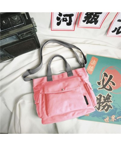 Canvas Crossbody Tote Shoulder Purse Bag for Women and Men with Multi-pocket for Shopping, Travel and Work 07- Pink $15.68 Totes