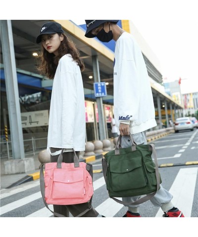 Canvas Crossbody Tote Shoulder Purse Bag for Women and Men with Multi-pocket for Shopping, Travel and Work 07- Pink $15.68 Totes