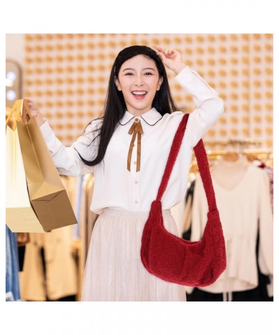 Casual Purses and Handbags Adorable Handbag Plush Womens Bags Fashion Handbag Winter Handbag Korean Red $9.65 Handbags