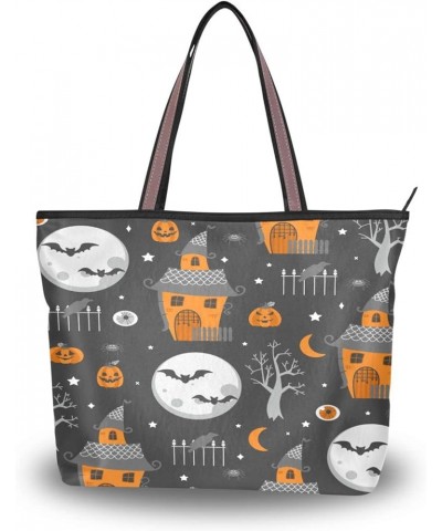 Halloween Pumpkin Tote Purse with Pockets and Compartments,Halloween Pumpkin Tote Bag Zippered Haunted $15.23 Totes