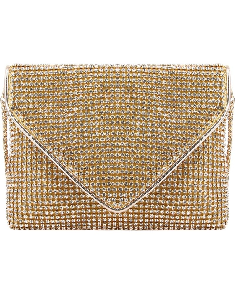 Bling Crystal Rhinestone Crossbody Bag Diamond Evening Clutch Envelope Handbag Cell Phone Purse for Party Prom Gold - Rhinest...