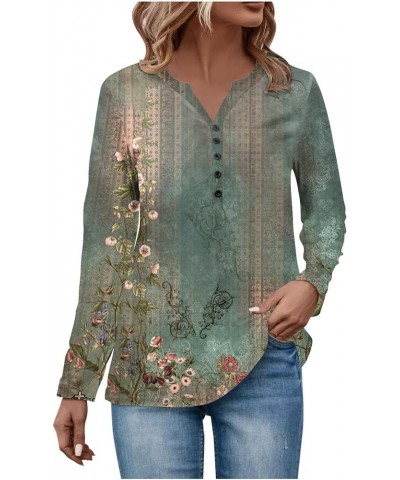 Neck Patch Womens Fall Ethnic Floral Baggy Bohemian Tops Long Sleeve Neck V Neck Womens Mock Turtleneck Long Green-b➤➤ Indepe...