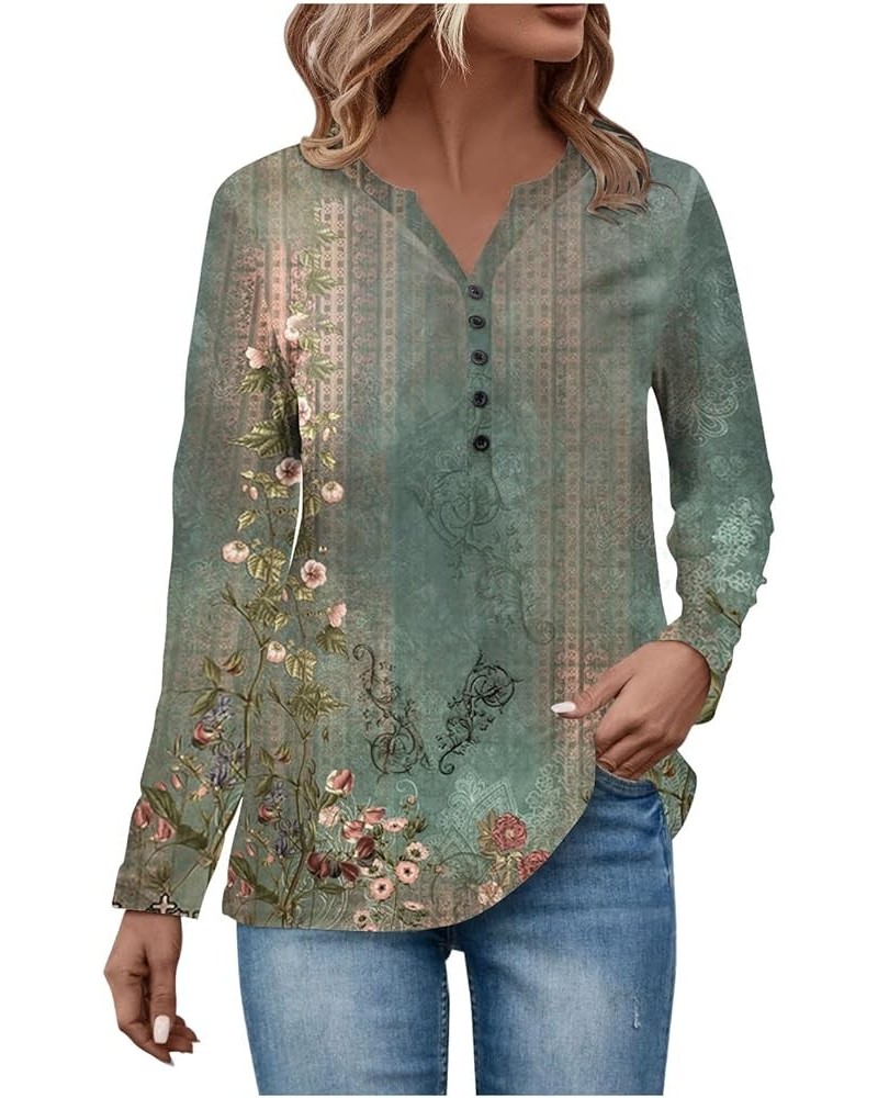 Neck Patch Womens Fall Ethnic Floral Baggy Bohemian Tops Long Sleeve Neck V Neck Womens Mock Turtleneck Long Green-b➤➤ Indepe...