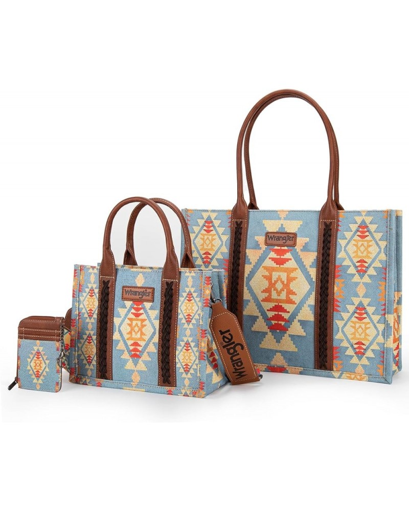 Wrangler Tote Bag for Women Aztec Top Handle Satchel Purse Boho Shoulder Handbags Angel Cerulean Blue 3pcs $40.49 Totes